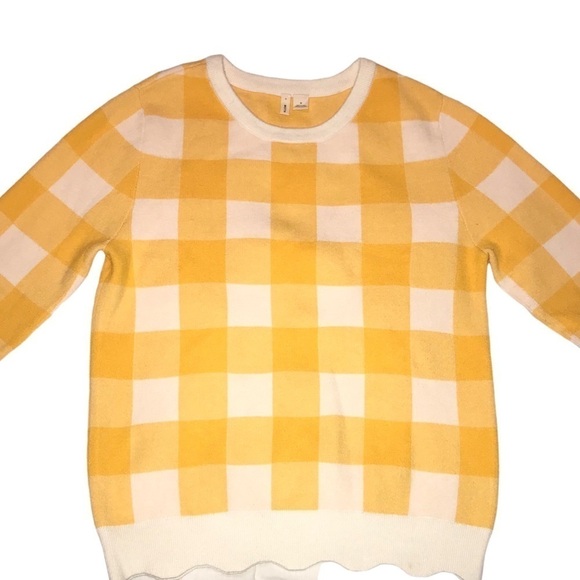 Moth Sweater Anthropologie Yellow White Check Gingham Plaid Scalloped He… - Picture 1 of 11